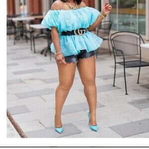 Julia By Love J Ruffle Smock Puff Sleeve Top XL Black